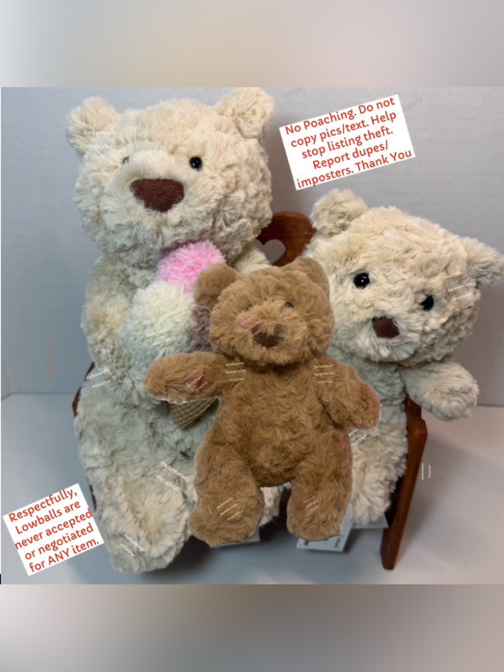 3 BNWT JELLYCATS OATUS BEAR W ICE CREAM JUNIOR BARTHOLOMEW and TINY BARTHOLOMEW